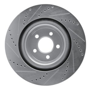 Chrysler 300 Brake Rotor (1) - Front Left - R1 Concepts - Drilled & Slotted - Silver - `05-`23